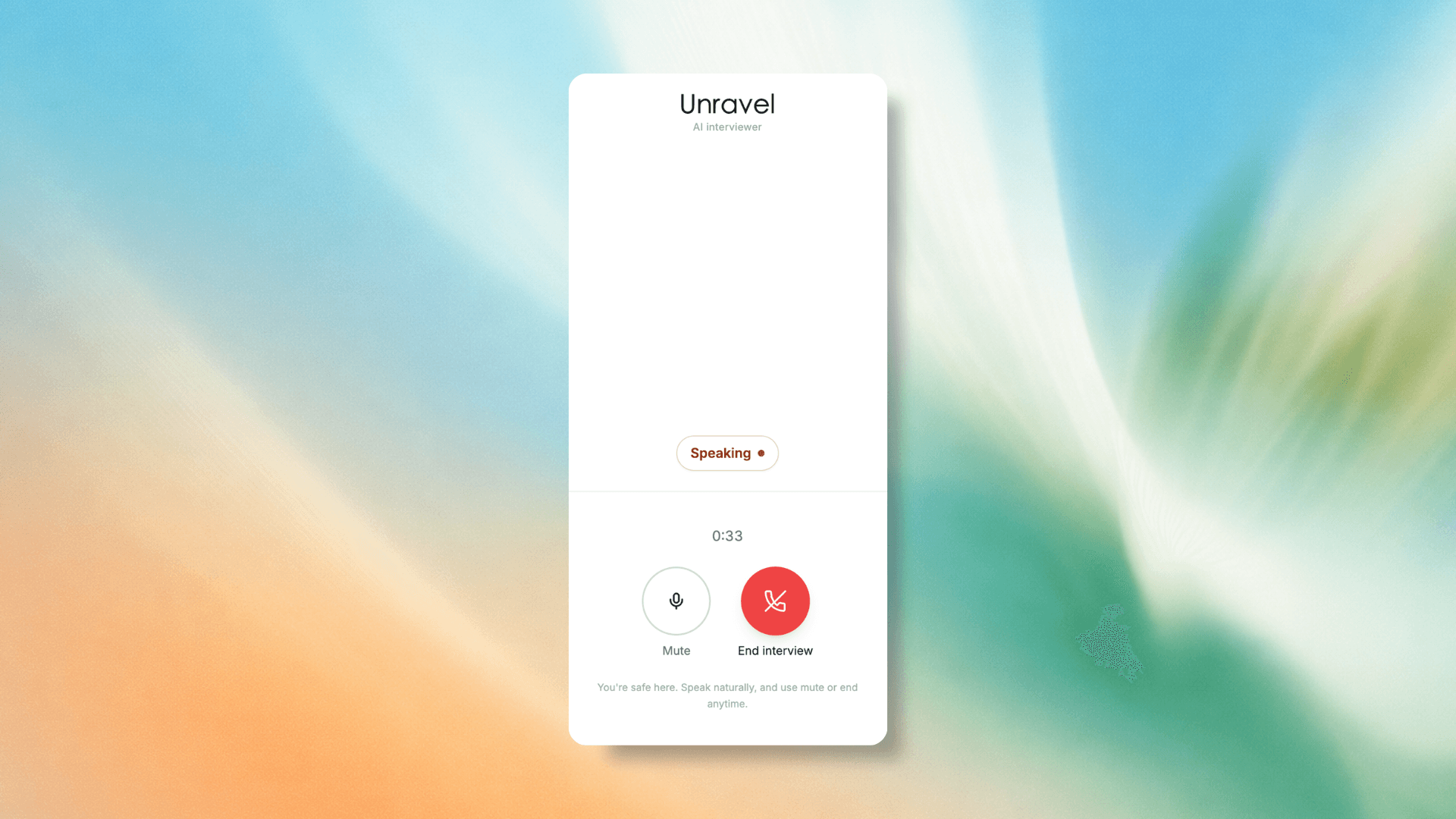 Live Unravel interview interface during an active conversation